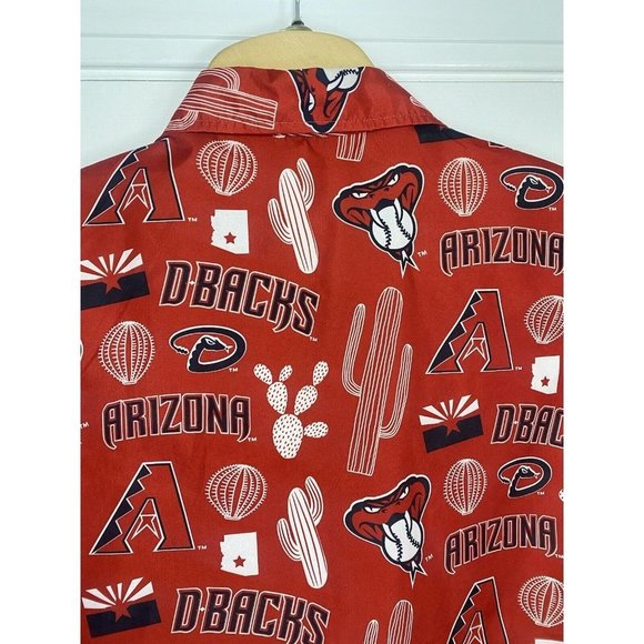 Tyson Mens Button Down Short Sleeve Shirt AOP Arizona Diamondbacks Red XL Flaws - Picture 9 of 10